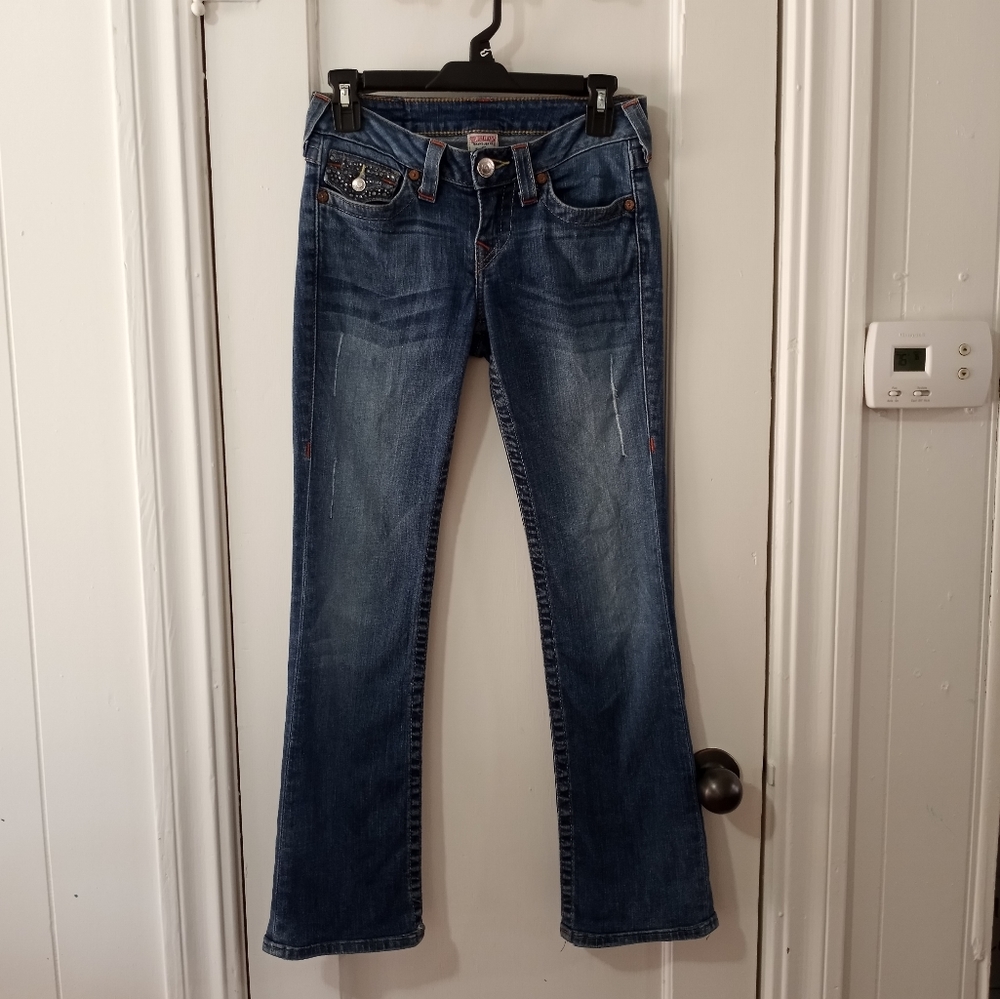 True Religion High Rise Boot Cut Embellished Jeans Women's Size 26